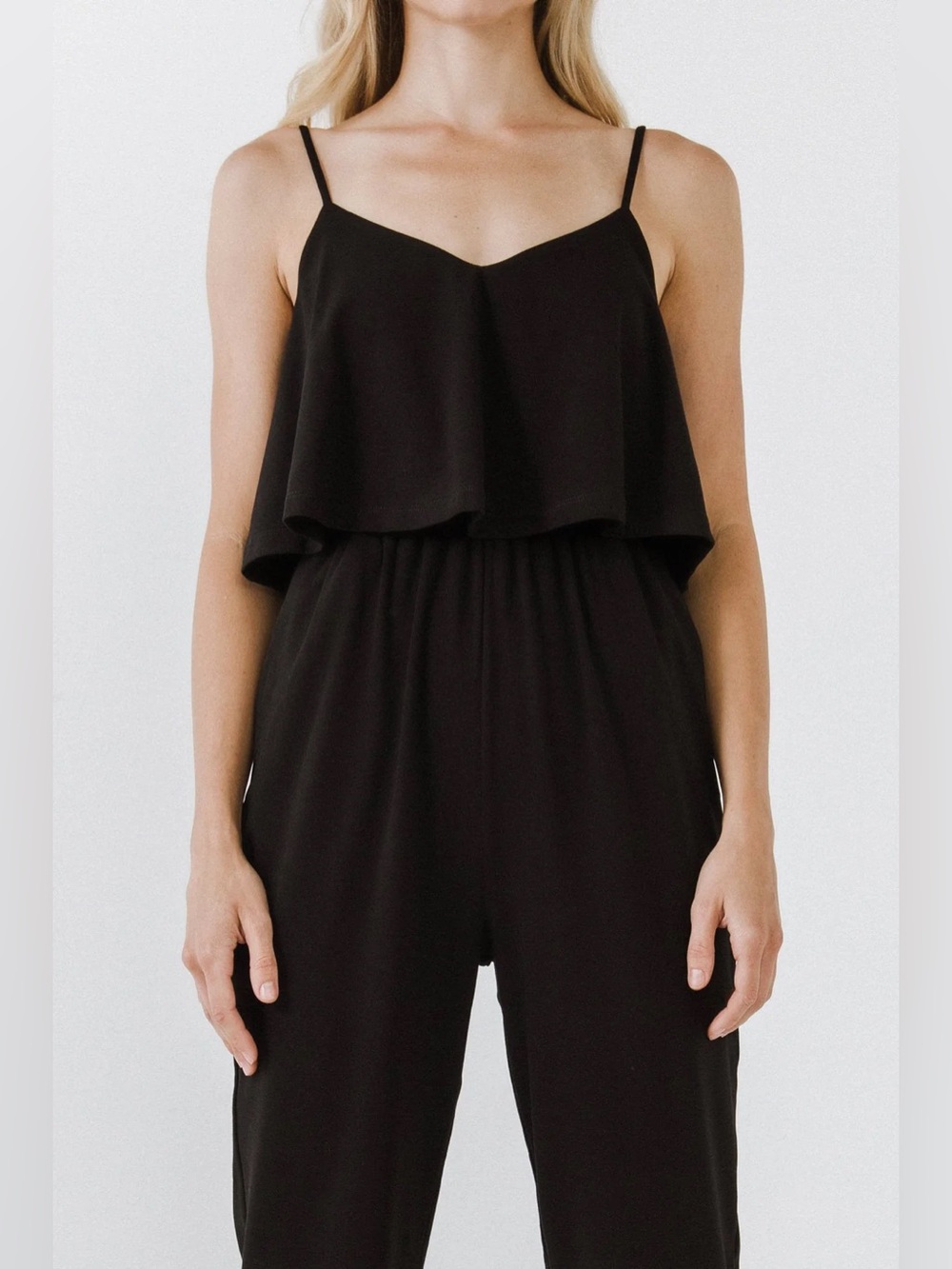 La' Ven Knit Sleeveless Jumpsuit in black Size L